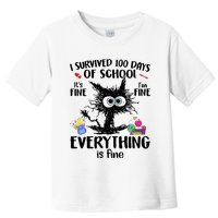 I Survived 100 Days Of School Everything Is Fine Funny Cat Toddler T-Shirt
