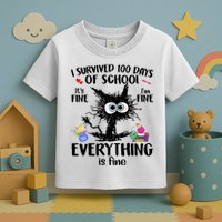 I Survived 100 Days Of School Everything Is Fine Funny Cat Toddler T-Shirt