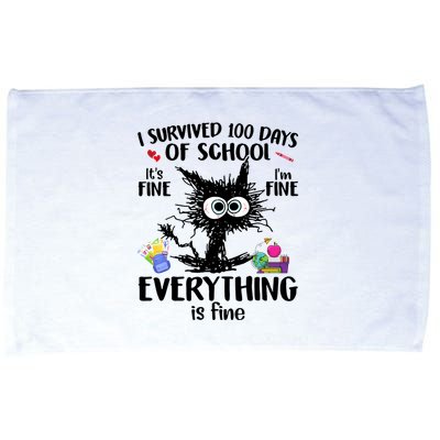 I Survived 100 Days Of School Everything Is Fine Funny Cat Microfiber Hand Towel