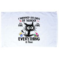I Survived 100 Days Of School Everything Is Fine Funny Cat Microfiber Hand Towel