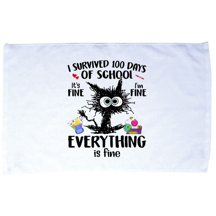 I Survived 100 Days Of School Everything Is Fine Funny Cat Microfiber Hand Towel