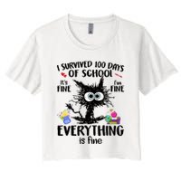 I Survived 100 Days Of School Everything Is Fine Funny Cat Crop Top
