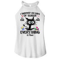 I Survived 100 Days Of School Everything Is Fine Funny Cat Women's Perfect Tri Rocker Tank