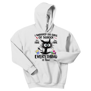 I Survived 100 Days Of School Everything Is Fine Funny Cat Kids Hoodie