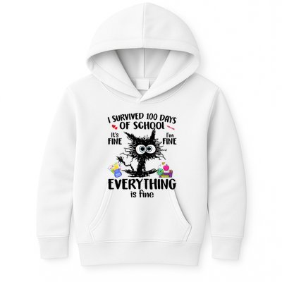 I Survived 100 Days Of School Everything Is Fine Funny Cat Kids Hoodie