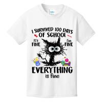 I Survived 100 Days Of School Everything Is Fine Funny Cat Kids T-Shirt