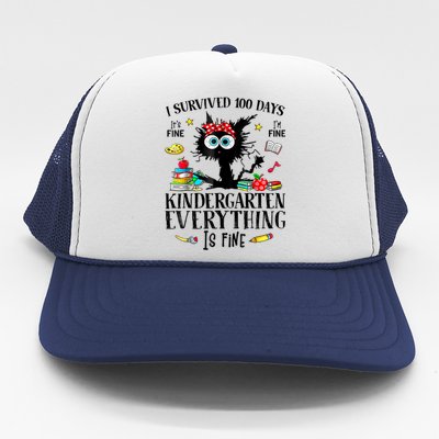 I Survived 100 Days Of Kindergarten Teacher & Student Funny Cat Trucker Hat