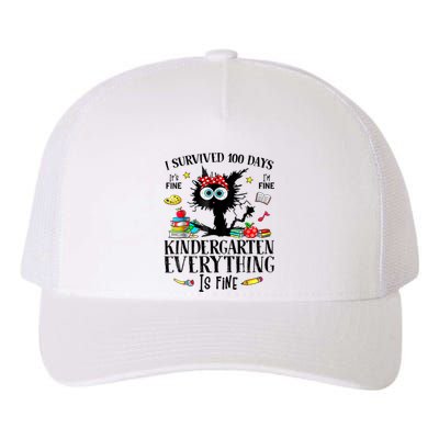 I Survived 100 Days Of Kindergarten Teacher & Student Funny Cat Yupoong Adult 5-Panel Trucker Hat