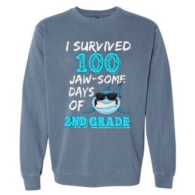 I Survived 100 Jawsome Days Of 2nd Grade 100 Days Of School Garment-Dyed Sweatshirt