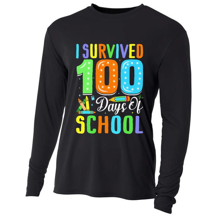 I Survived 100th Days Of School 100 Days Of School Teacher Gift Cooling Performance Long Sleeve Crew