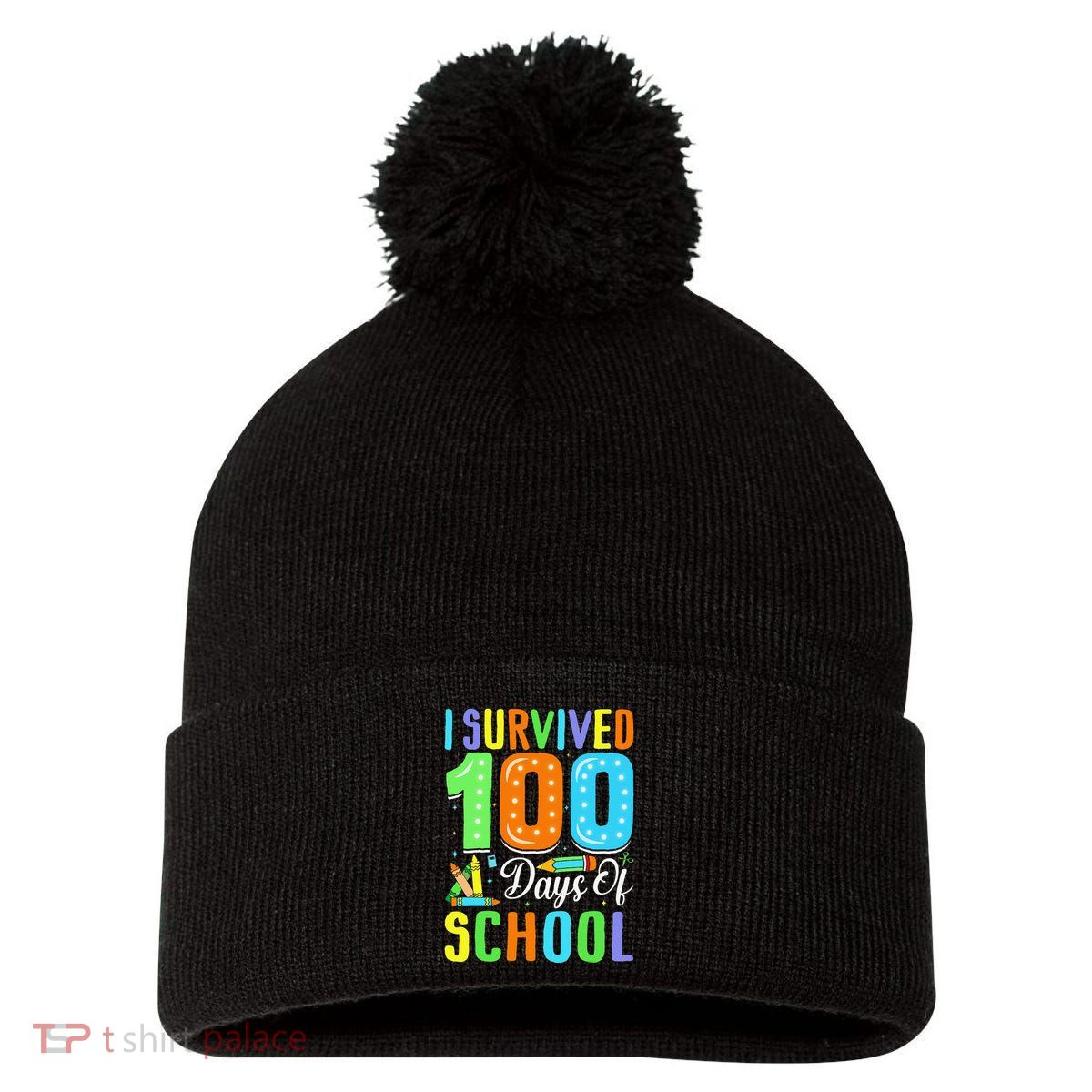 I Survived 100th Days Of School 100 Days Of School Teacher Gift Pom Pom 12in Knit Beanie