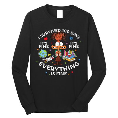 I Survived 100 Days Of School ItS Fine Everything Is Fine Long Sleeve Shirt
