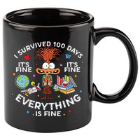 I Survived 100 Days Of School ItS Fine Everything Is Fine 11oz C Handle Ceramic Mug