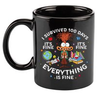 I Survived 100 Days Of School ItS Fine Everything Is Fine 11oz C Handle Ceramic Mug