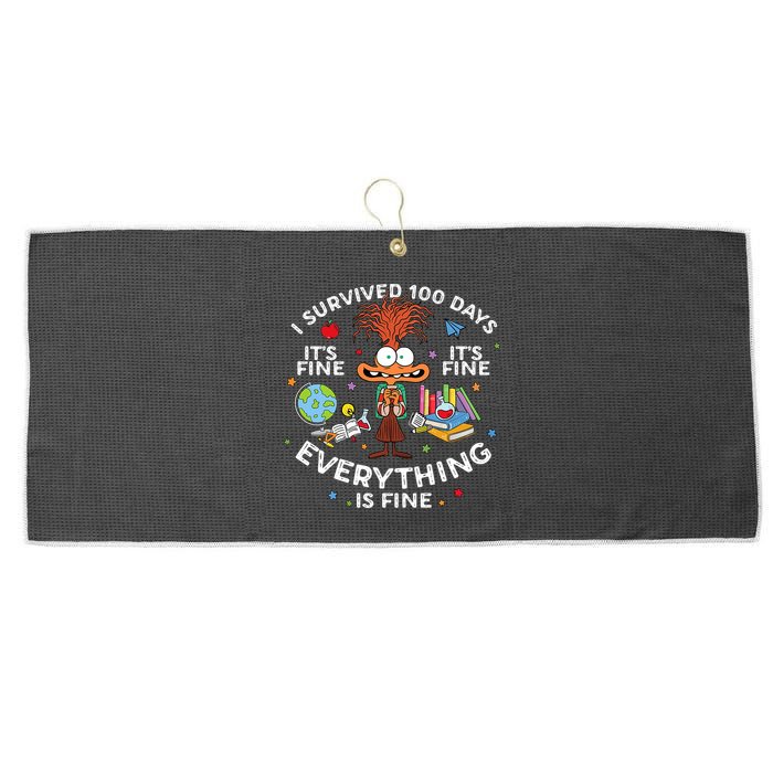 I Survived 100 Days Of School ItS Fine Everything Is Fine Large Microfiber Waffle Golf Towel
