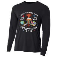 I Survived 100 Days Of School ItS Fine Everything Is Fine Cooling Performance Long Sleeve Crew