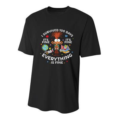 I Survived 100 Days Of School ItS Fine Everything Is Fine Youth Performance Sprint T-Shirt
