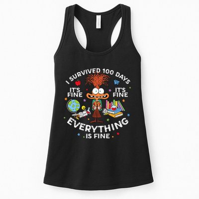 I Survived 100 Days Of School ItS Fine Everything Is Fine Womens Tank Top