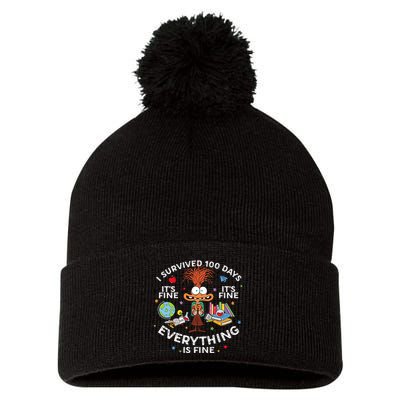 I Survived 100 Days Of School ItS Fine Everything Is Fine Pom Pom 12in Knit Beanie