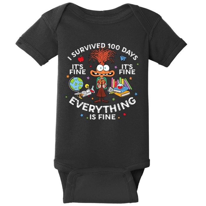 I Survived 100 Days Of School ItS Fine Everything Is Fine Baby Bodysuit