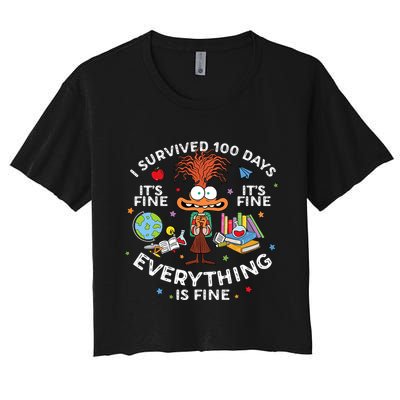 I Survived 100 Days Of School ItS Fine Everything Is Fine Crop Top