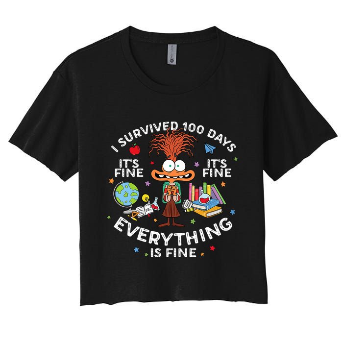I Survived 100 Days Of School ItS Fine Everything Is Fine Crop Top