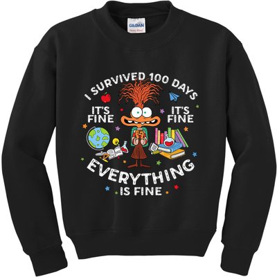 I Survived 100 Days Of School ItS Fine Everything Is Fine Kids Sweatshirt