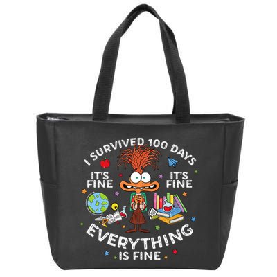 I Survived 100 Days Of School ItS Fine Everything Is Fine Zip Tote Bag