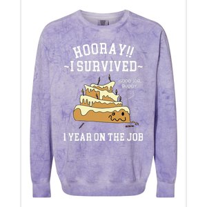 I Survived 1 Year On The Job 1 Year Of Service Employee Colorblast Crewneck Sweatshirt