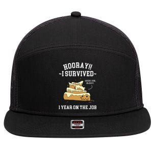 I Survived 1 Year On The Job 1 Year Of Service Employee 7 Panel Mesh Trucker Snapback Hat