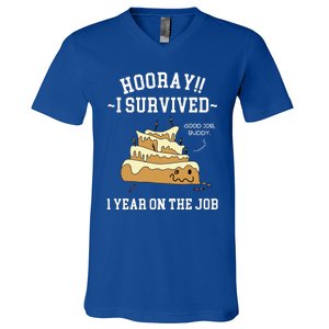 I Survived 1 Year On The Job 1 Year Of Service Employee V-Neck T-Shirt