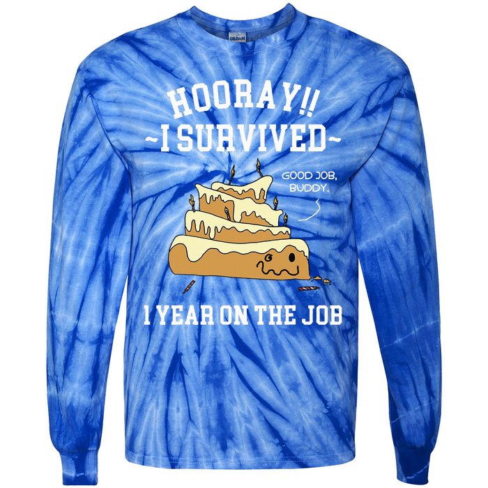 I Survived 1 Year On The Job 1 Year Of Service Employee Tie-Dye Long Sleeve Shirt