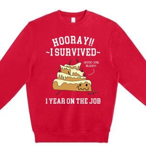 I Survived 1 Year On The Job 1 Year Of Service Employee Premium Crewneck Sweatshirt