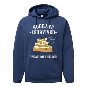 I Survived 1 Year On The Job 1 Year Of Service Employee Performance Fleece Hoodie