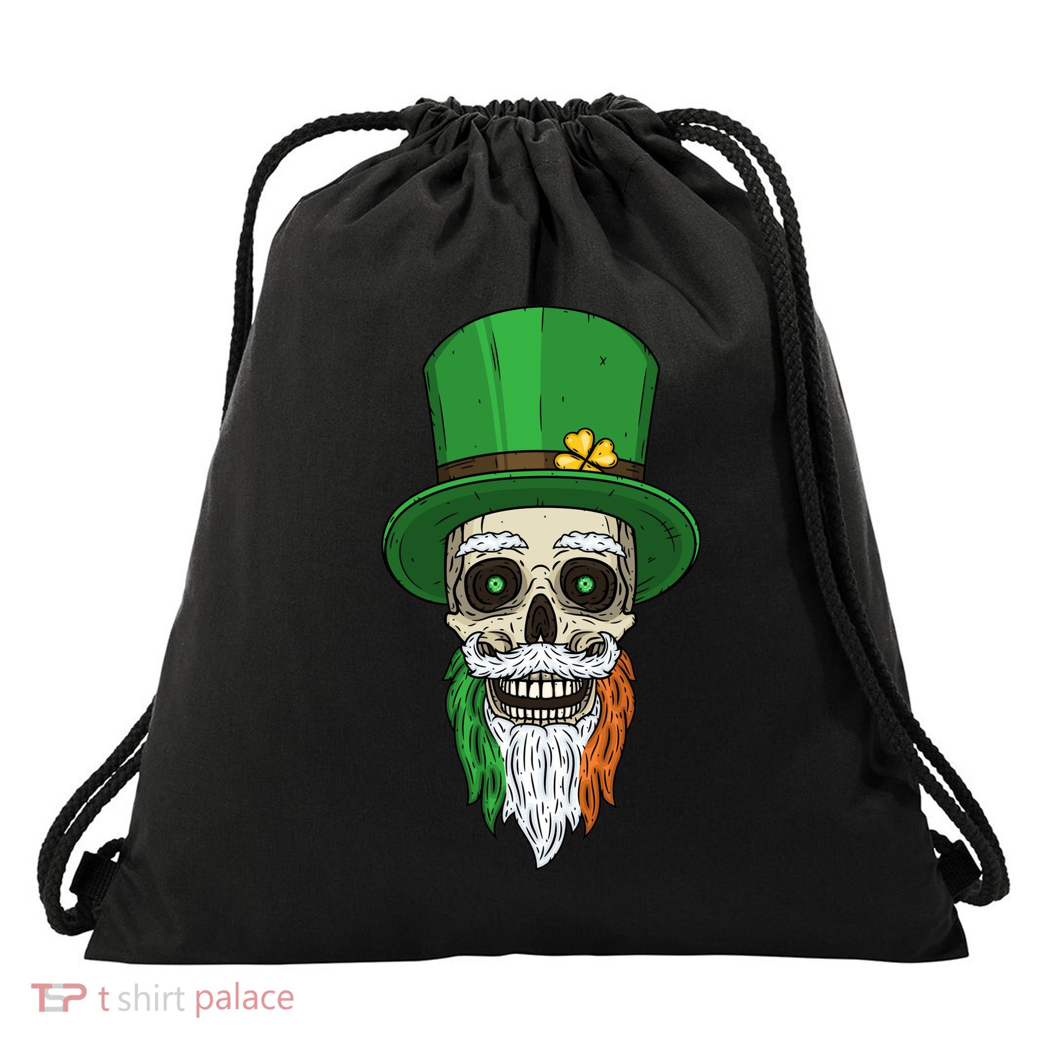 Irish Bearded Skull Drawstring Bag