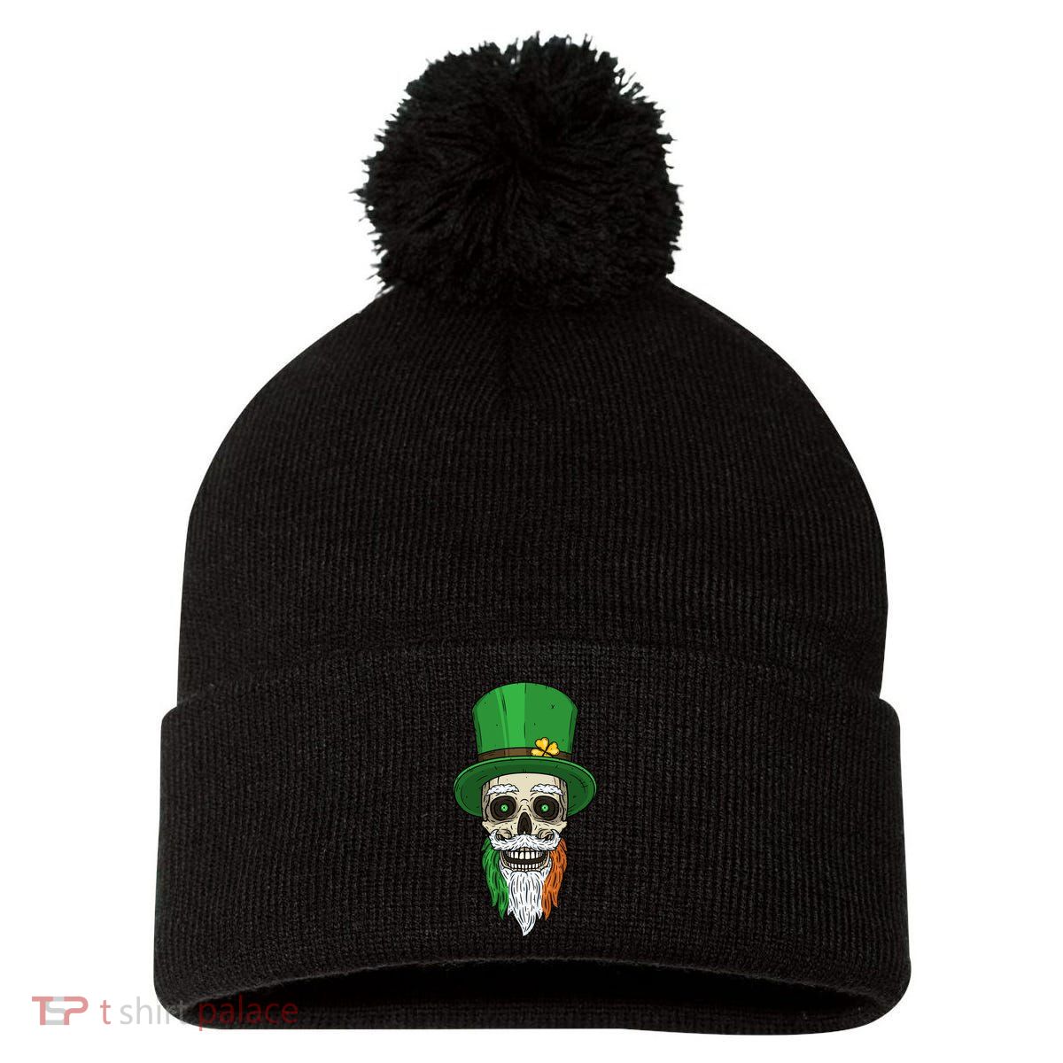 Irish Bearded Skull Pom Pom 12in Knit Beanie