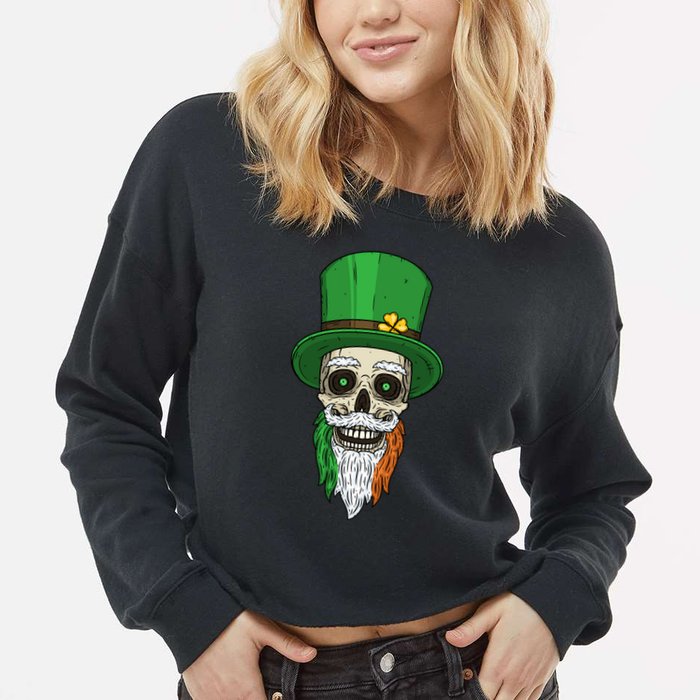 Irish Bearded Skull Cropped Pullover Crew