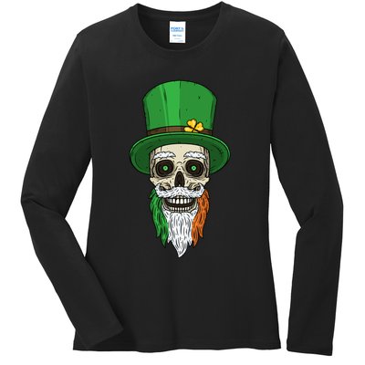 Irish Bearded Skull Ladies Long Sleeve Shirt