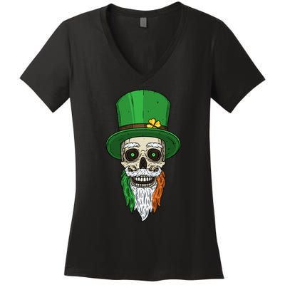Irish Bearded Skull Women's V-Neck T-Shirt