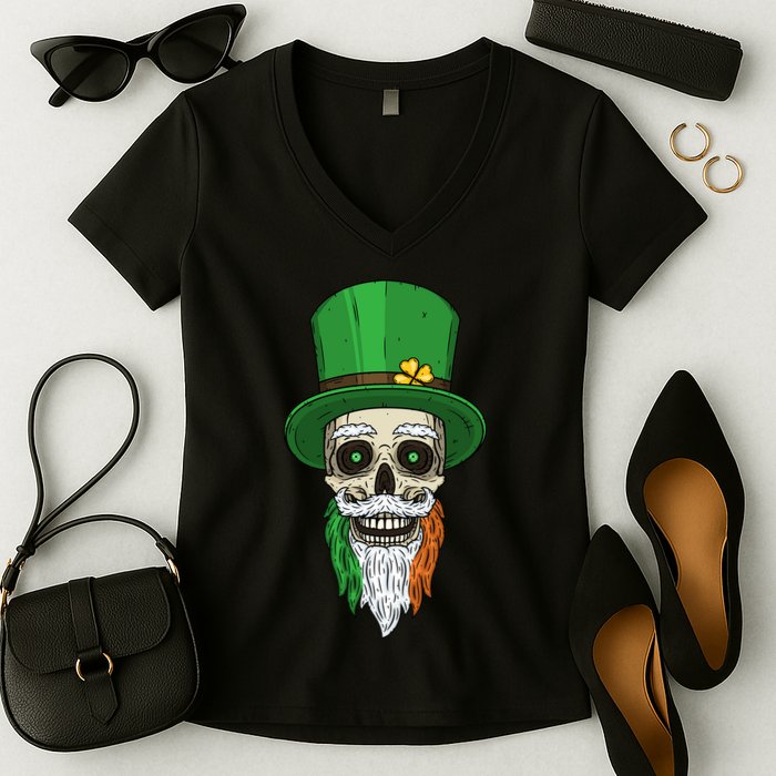 Irish Bearded Skull Women's V-Neck T-Shirt