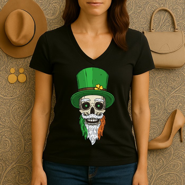 Irish Bearded Skull Women's V-Neck T-Shirt