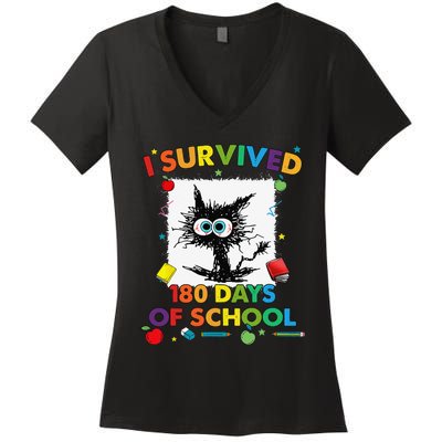 I Survived 180 Days Of School Funny Last Day Of School Women's V-Neck T-Shirt