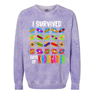 I Survived 100 Days Of Kindergarten Teacher 100th Day Gift Colorblast Crewneck Sweatshirt