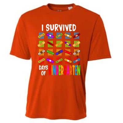 I Survived 100 Days Of Kindergarten Teacher 100th Day Gift Cooling Performance Crew T-Shirt