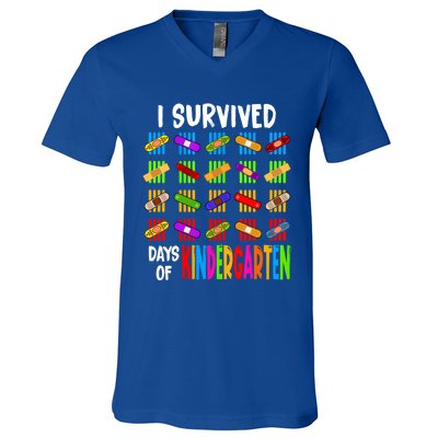 I Survived 100 Days Of Kindergarten Teacher 100th Day Gift V-Neck T-Shirt