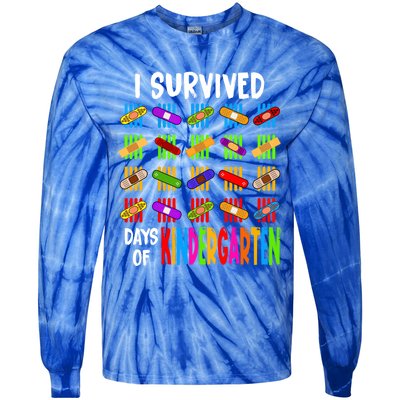 I Survived 100 Days Of Kindergarten Teacher 100th Day Gift Tie-Dye Long Sleeve Shirt