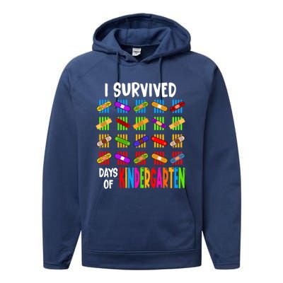 I Survived 100 Days Of Kindergarten Teacher 100th Day Gift Performance Fleece Hoodie