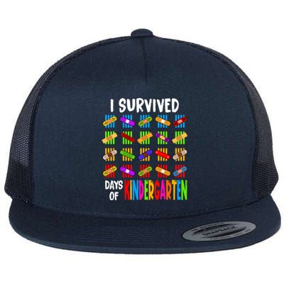 I Survived 100 Days Of Kindergarten Teacher 100th Day Gift Flat Bill Trucker Hat