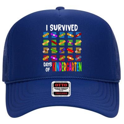 I Survived 100 Days Of Kindergarten Teacher 100th Day Gift High Crown Mesh Back Trucker Hat