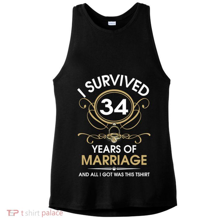 I Survived 34 Years Of Marriage 34th Wedding Anniversary Ladies PosiCharge Tri-Blend Wicking Tank